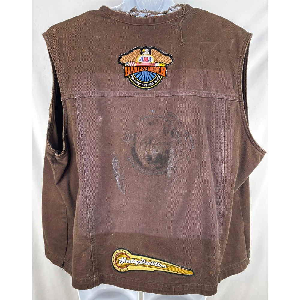 Women's Brown Biker Jacket w/ Patches-Beat Up-Awesome Wolf w/ Feathers on Back